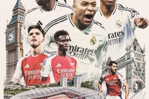 官方渠道-皇马发布客战枪手海报：姆巴佩领衔罗德里戈、卡马文加三人出镜