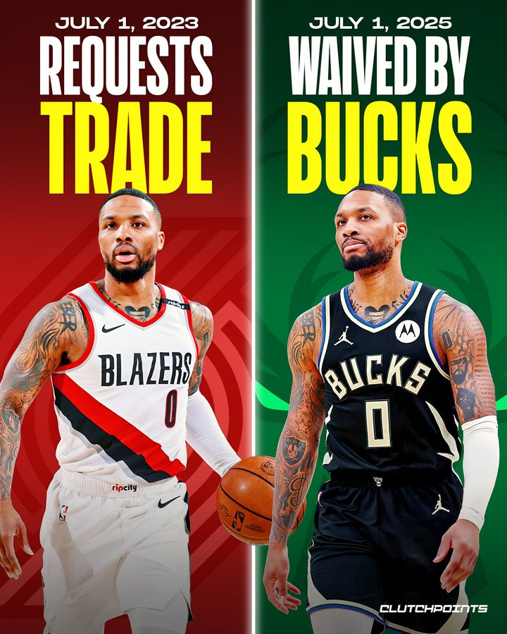 都是7月1日！利拉德23年向开拓者申请交易，今年被雄鹿裁掉