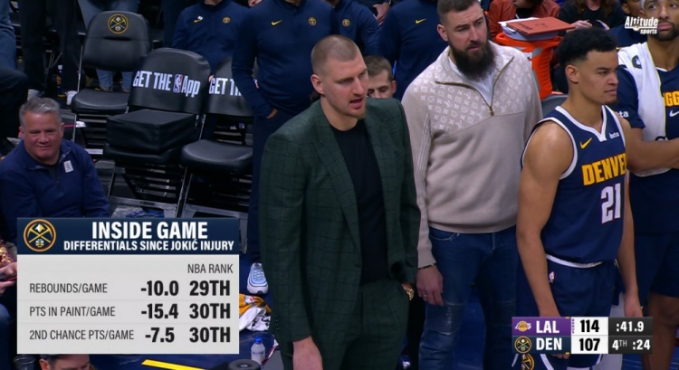 官方渠道-约老师缺阵后 掘金场均二次得分&amp;内线得分联盟垫底 场均篮板倒二